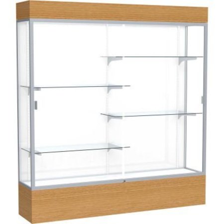 WADDELL DISPLAY CASE OF GHENT Reliant Lighted Display Case 72"W x 80"H x 16"D Natural Oak Base White Back Satin Natural Frame 2176WB-SN-AK